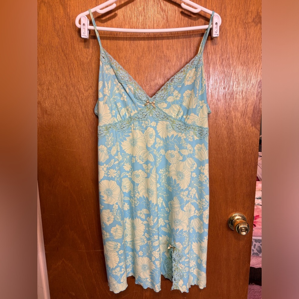 Linea Donatella Blue and Light Green Floral Lace Slip